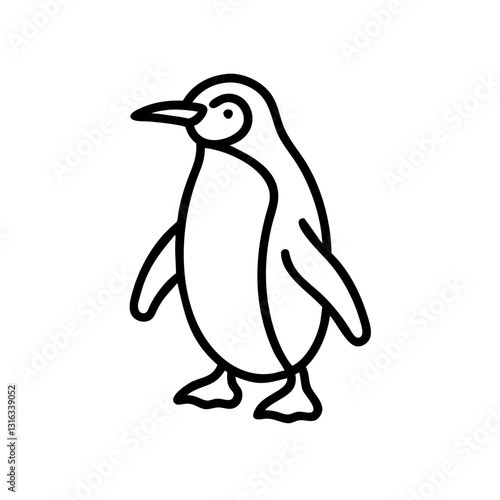 Penguin icon standing, playful stance, minimalistic black outline, modern design