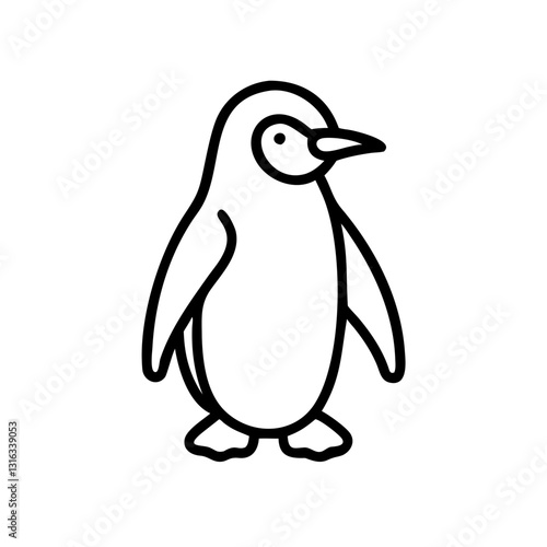 Penguin icon standing upright, showcasing simplicity and charm, black outline, modern design