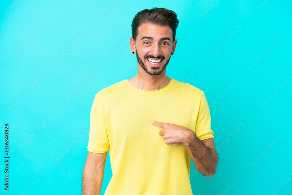 Young caucasian man isolated on blue background with surprise facial expression Young caucasian man isolated on blue background with surprise facial expression