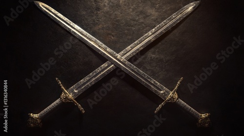 Obraz na płótnie Crossed medieval swords on dark background w salonie