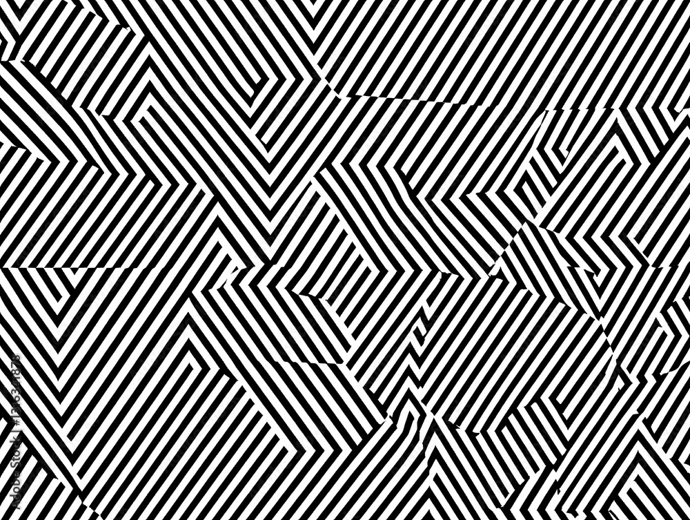 Geometric optical illusion pattern of alternating black and white lines Geometric optical illusion pattern of alternating black and white lines
