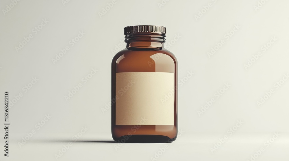 Obraz premium Amber Glass Bottle with Blank Label on White Background