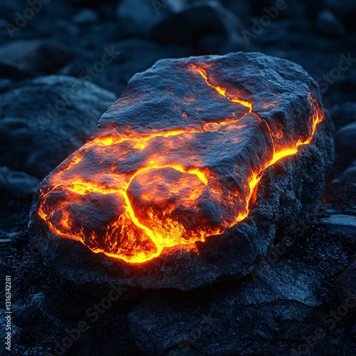 A glowing red-hot stone from a volcanic environment