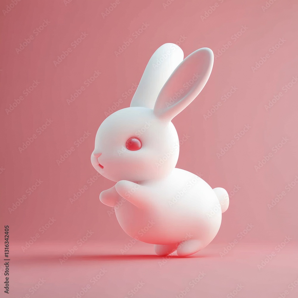 Fototapeta premium A stylized white rabbit with pink eyes stands against a background