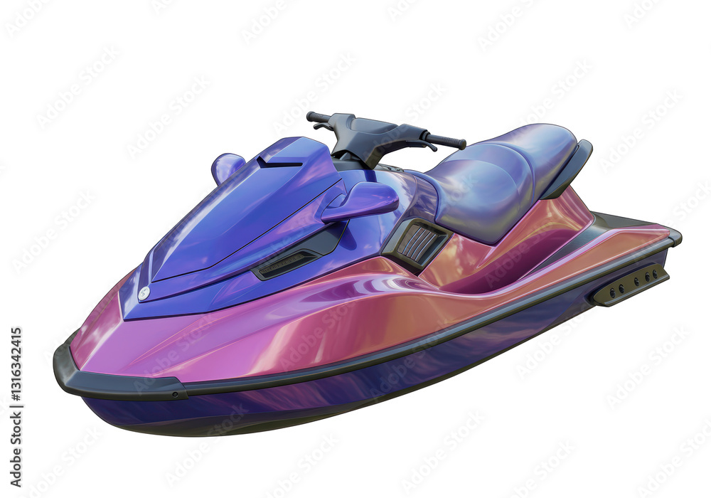 Naklejka premium Isolated Sleek Purple and Pink Jet Ski on White Background