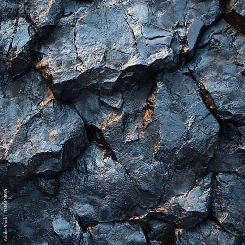 A volcanic rock surface with sharp edges and hardened lava