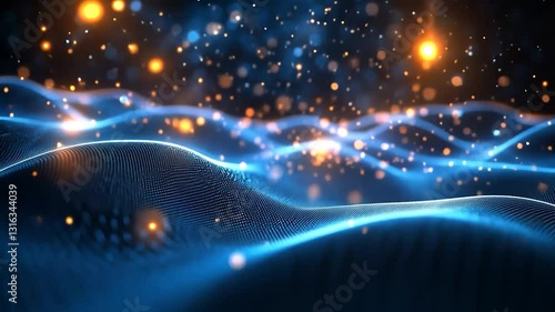 Abstract Blue and Orange Particle Wave Background