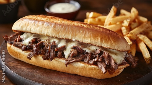 Wallpaper Mural A symphony of flavors unfolds: a juicy cheesesteak sandwich, its tender beef and melted cheese a testament to culinary artistry, served with crispy, golden French fries that tantalize the taste buds. Torontodigital.ca