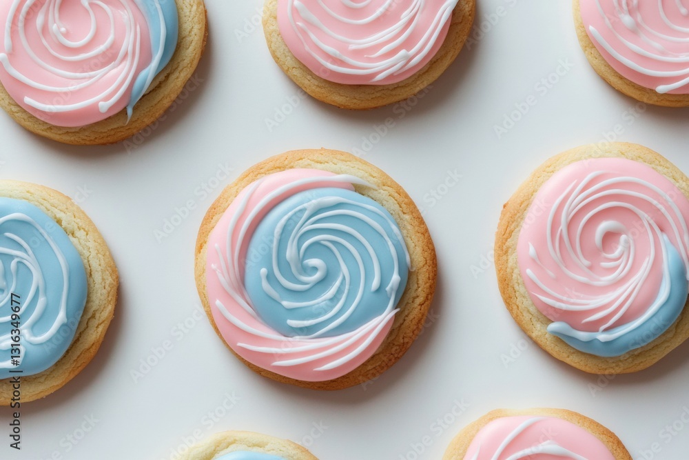Obraz premium This creative display showcases beautifully decorated cookies in shades of pink and blue, perfect for celebrating a gender reveal event. Soft lighting enhances their appeal