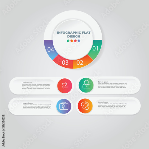 Circular infographic design, four steps, gray background, process chart