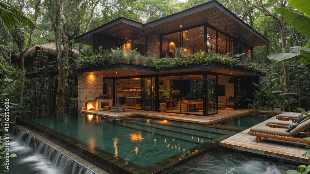 Minimalistic Forest Canopy Villa with Treetop Pool and Tropical Outdoor Kitchen Minimalistic Forest Canopy Villa with Treetop Pool and Tropical Outdoor Kitchen
