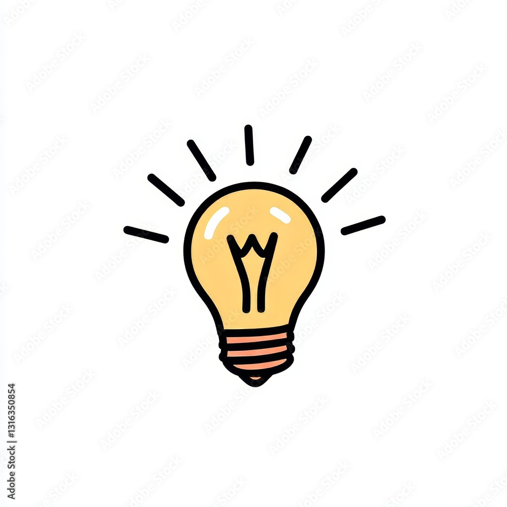 The image depicts a light bulb in black lines, surrounded by radiating lines The image depicts a light bulb in black lines, surrounded by radiating lines