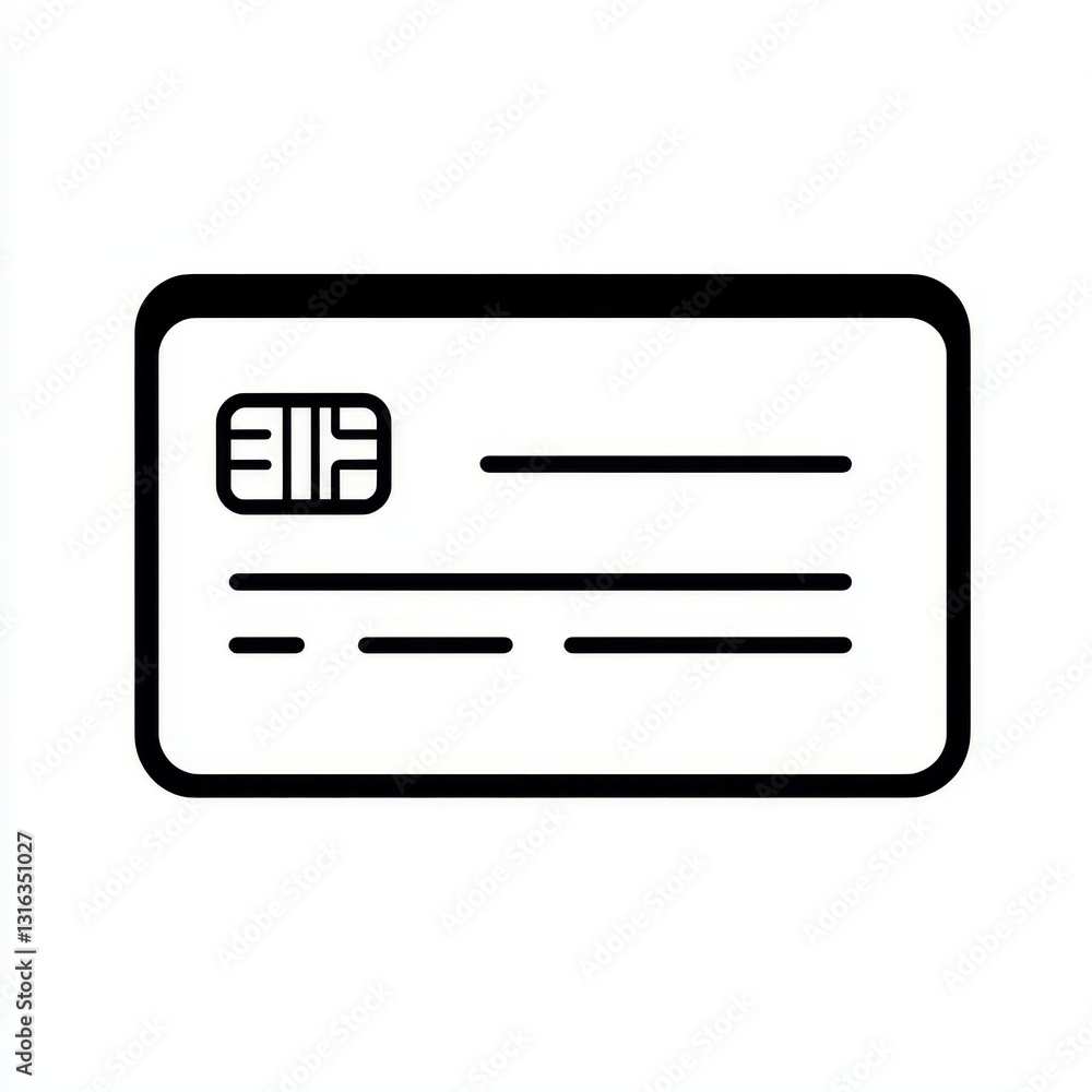 The image features a credit card drawn in simple black lines against a white background The image features a credit card drawn in simple black lines against a white background