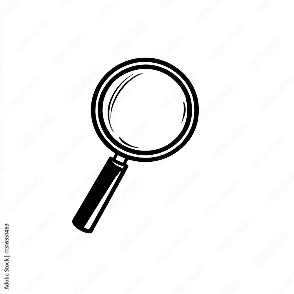 The icon of a black magnifying glass casts a shadow on a white background The icon of a black magnifying glass casts a shadow on a white background