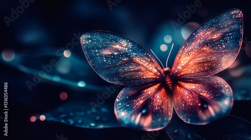 Enchanting butterfly with translucent wings and glittering cosmic dust effect