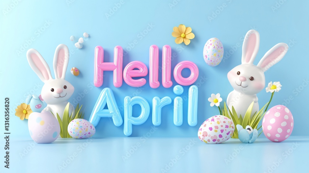 easter bunny, Colorful Easter theme, pastel eggs and bunnies on vibrant blue background, perfect for spring celebrations or greeting cards. easter bunny, Colorful Easter theme, pastel eggs and bunnies on vibrant blue background, perfect for spring celebrations or greeting cards.