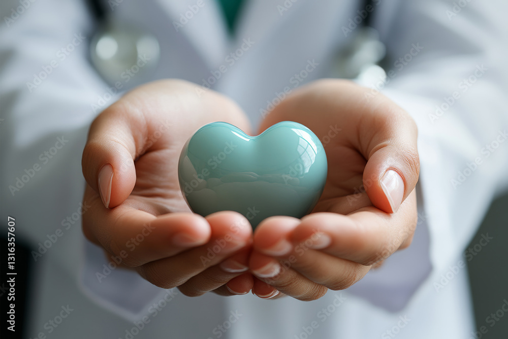 Caring hands hold heart symbol, representing health and compassion Caring hands hold heart symbol, representing health and compassion