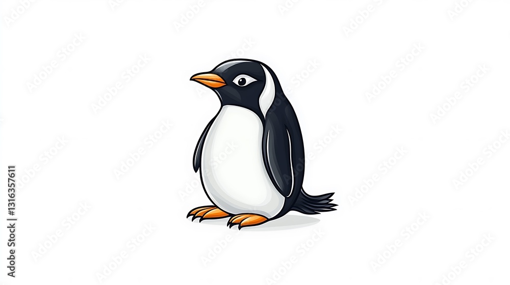 Fototapeta premium Adorable Hand-Drawn Penguin Illustration on White Background AI Generated