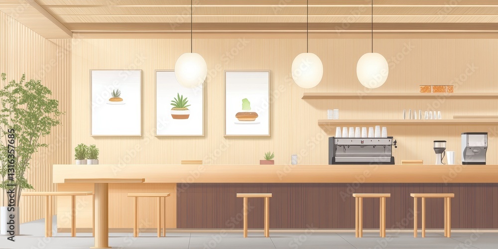 Fototapeta premium A modern cafe interior featuring plants and coffee making machines