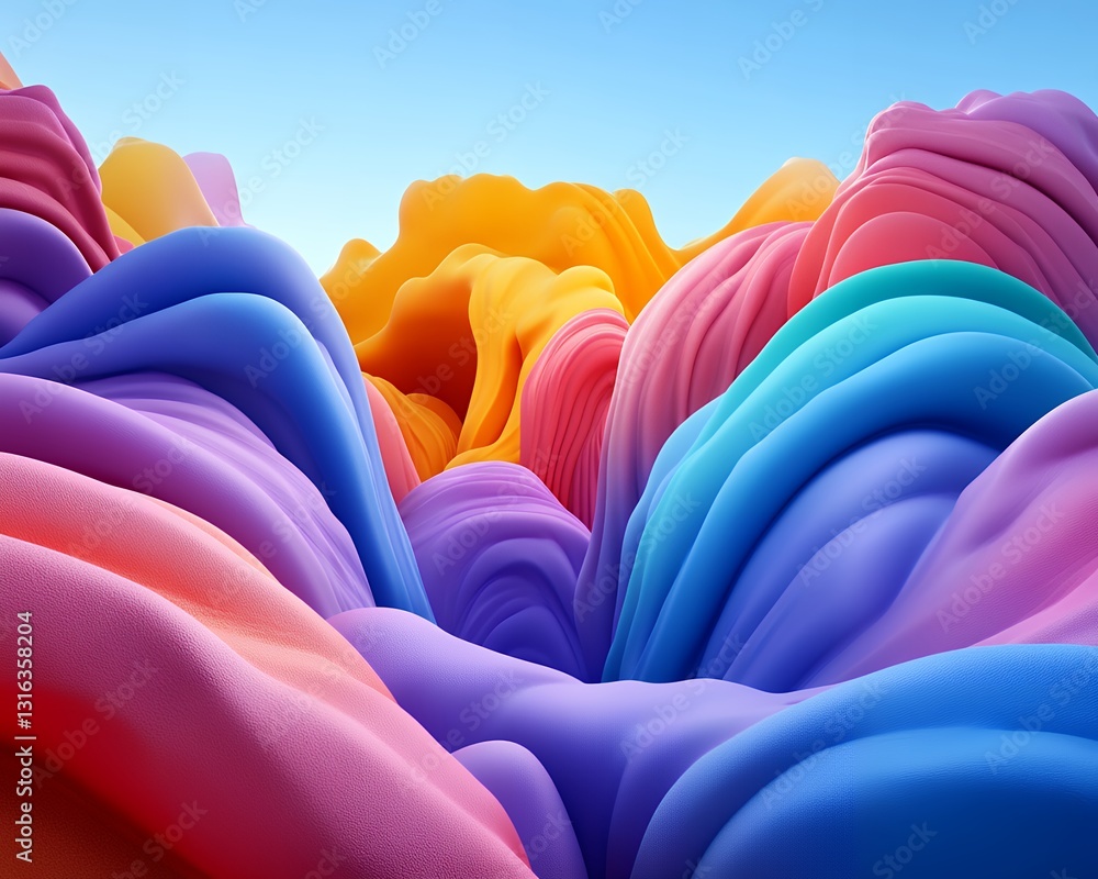 Obraz premium Vibrant Abstract Landscape, Organic Forms, Soft Fabric Waves, Pastel Color Palette, Dreamy Ambiance