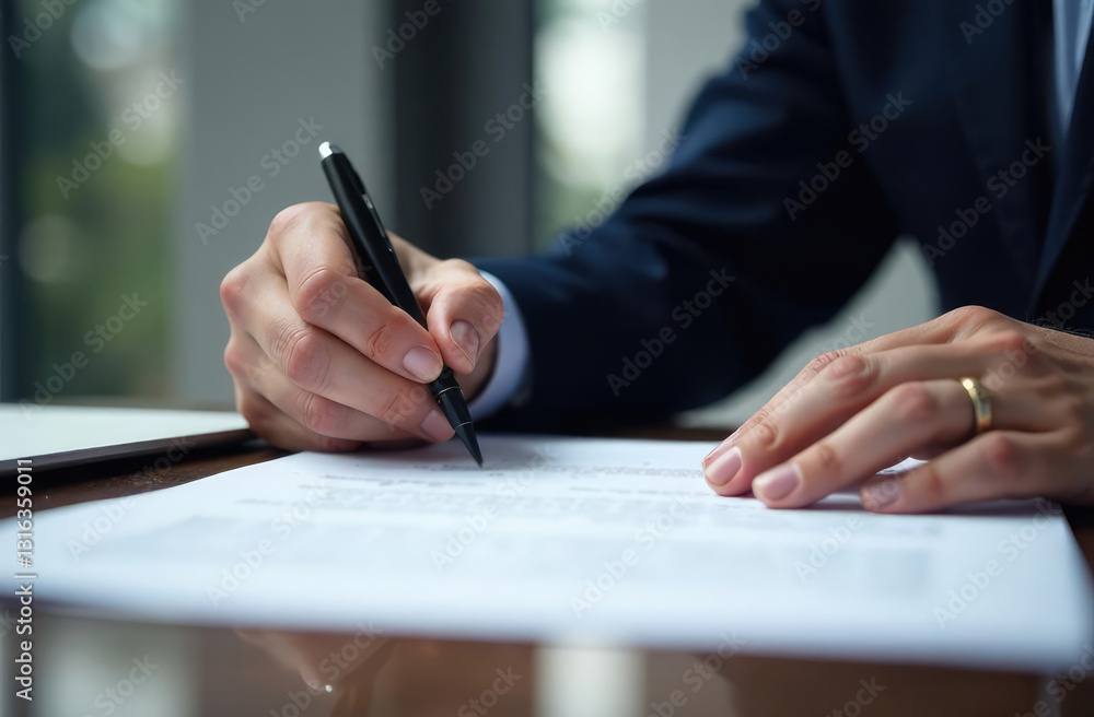 Businessman validates and manages business documents and agreements, signing a business contract approval of contract documents confirmation or warranty certificate Businessman validates and manages business documents and agreements, signing a business contract approval of contract documents confirmation or warranty certificate