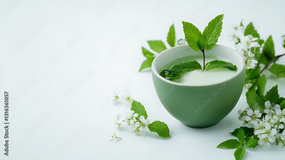 Refreshing Mint Tea with Spring Blossoms: A Tranquil Still Life AI Generated Refreshing Mint Tea with Spring Blossoms: A Tranquil Still Life AI Generated