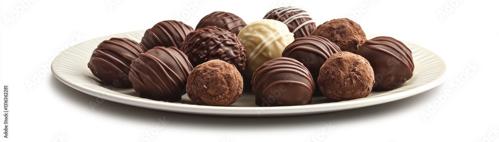 Fototapeta premium Indulge in a decadent plate of rich chocolate truffles and creamy fudge, a treat for all chocolate lovers.