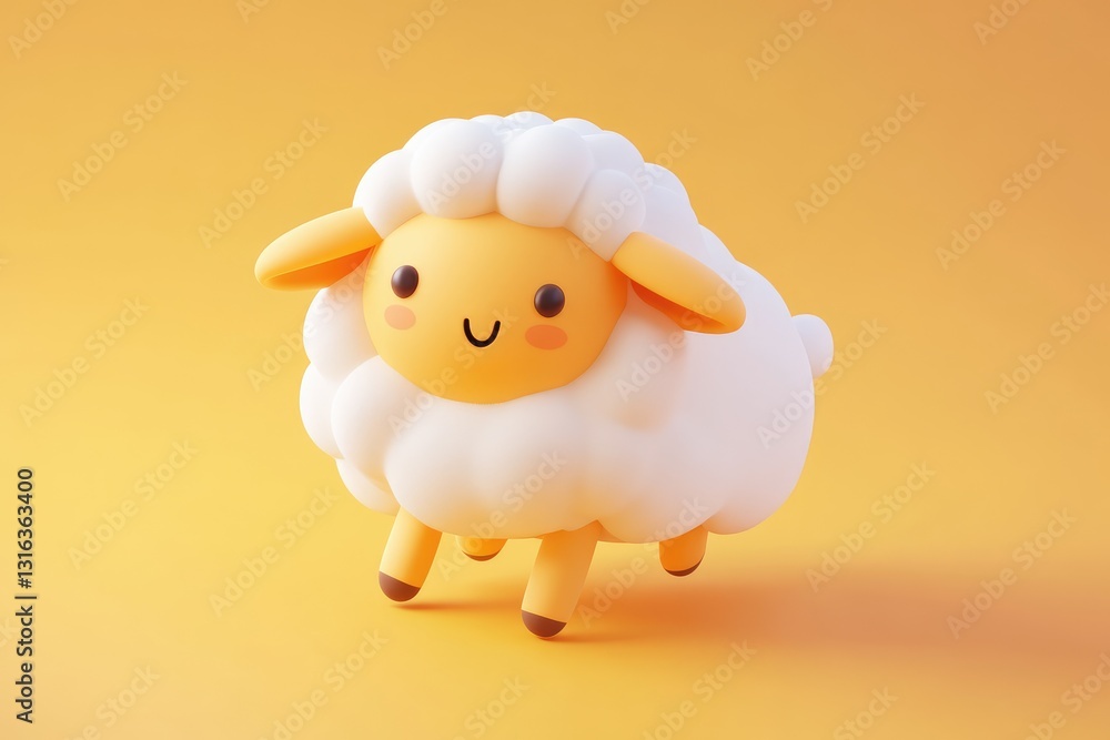 Obraz premium An adorable cartoon sheep with fluffy white wool is seen