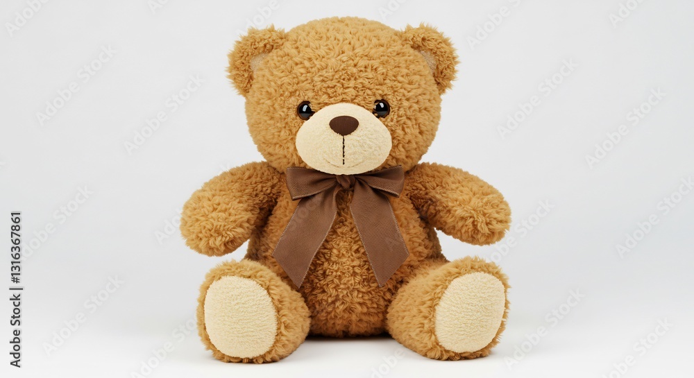 Obraz premium Soft brown teddy bear sits sweetly against bright background. AI Generated