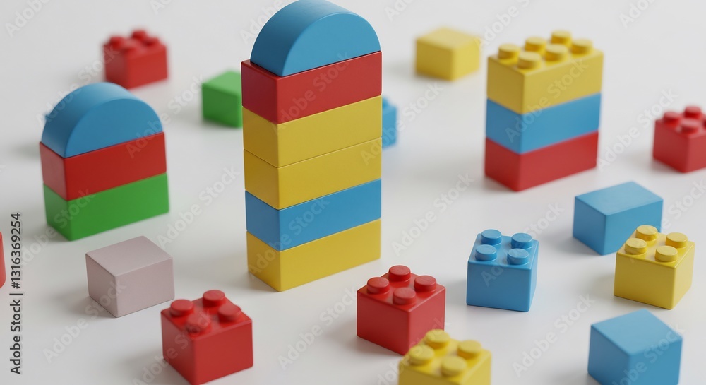 Obraz premium Colorful plastic blocks playfully arranged soft light. AI Generated