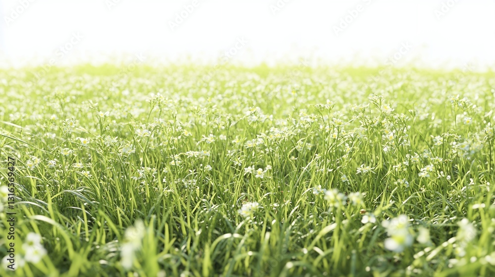 Spring Meadow Lush Green Grass White Flowers Nature day view calm life field plant bloom Spring Meadow Lush Green Grass White Flowers Nature day view calm life field plant bloom