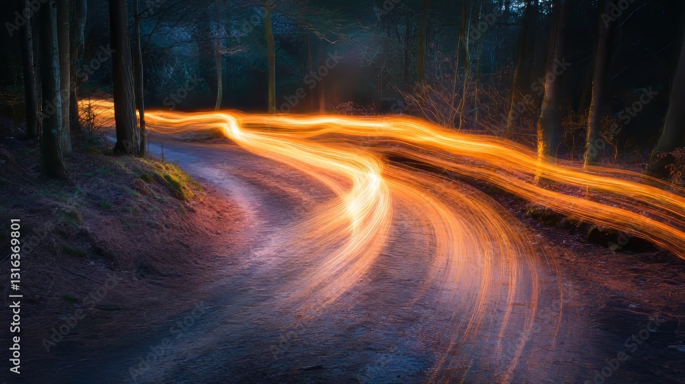 Abstract Light Trails Forest Path Ethereal Whimsical Abstract Light Trails Forest Path Ethereal Whimsical