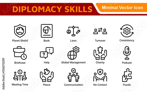 Diplomacy Line  Icons set. Vector illustration in modern thin line style of political dialogue related icons: summit, diplomatic, politics, debate, and more.