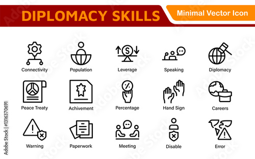 Diplomacy Line  Icons set. Vector illustration in modern thin line style of political dialogue related icons: summit, diplomatic, politics, debate, and more.