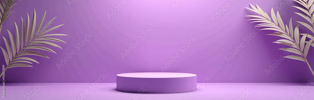 A 3d Rendered Background Features A Podium And Pedestal For Displaying Cosmetic Products, Set Against A Vibrant Violet Or Purple Backdrop. A 3d Rendered Background Features A Podium And Pedestal For Displaying Cosmetic Products, Set Against A Vibrant Violet Or Purple Backdrop.