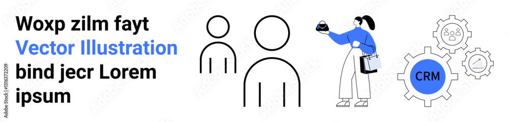 User profiles, person interacting with gear settings, conveyor depicting CRM process. Ideal for CRM, workflow, business teamwork, profile management, automation, communication flat landing page User profiles, person interacting with gear settings, conveyor depicting CRM process. Ideal for CRM, workflow, business teamwork, profile management, automation, communication flat landing page