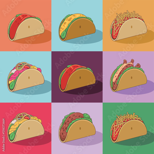 Grid of 9 Delicious Tacos Featuring a Variety of Fillings and Shells