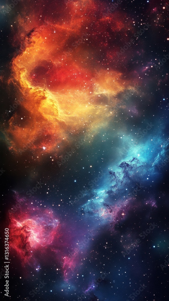 A vibrant display of celestial nebulas and bright distant stars A vibrant display of celestial nebulas and bright distant stars