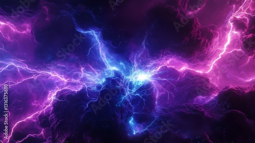 Cosmic Astronomical Phenomenon Featuring Energetic Particle Burst, Central Bright Glow, and Vibrant Color Contrasts