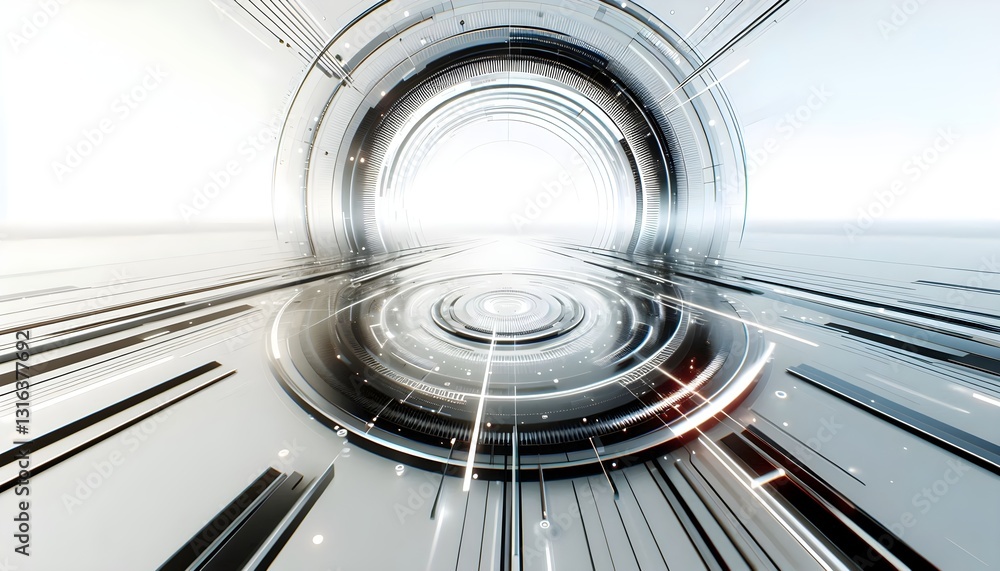 Fototapeta premium Futuristic white background with sleek metallic reflections and sci-fi minimalism