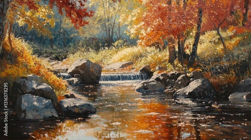 Wallpaper Mural Serene Autumn Landscape with a Babbling Brook and Colorful Foliage in a Peaceful Natural Environment Torontodigital.ca