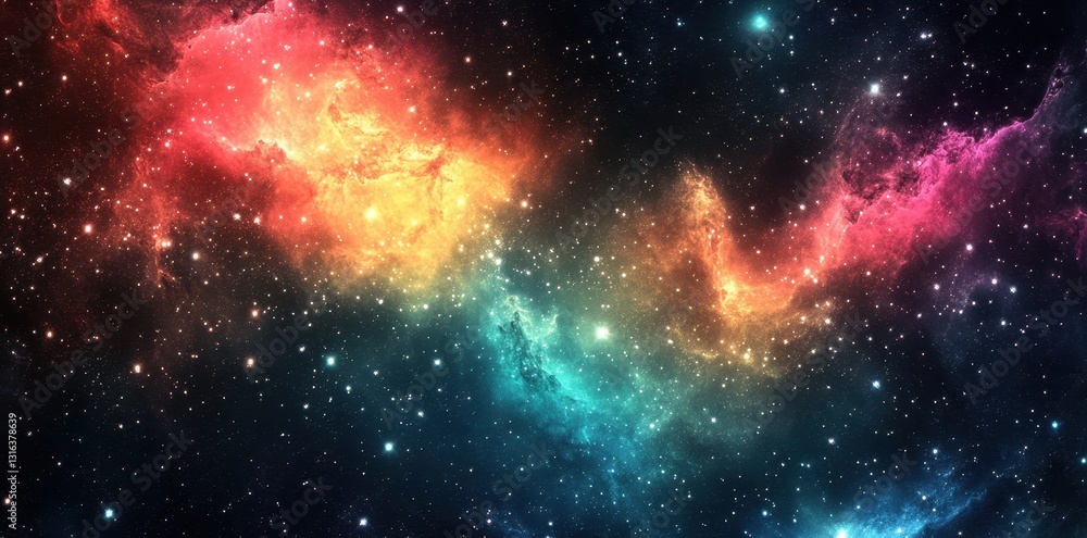 Obraz premium A Vibrant Nebula Displays Cosmic Colors and Numerous Celestial Stars