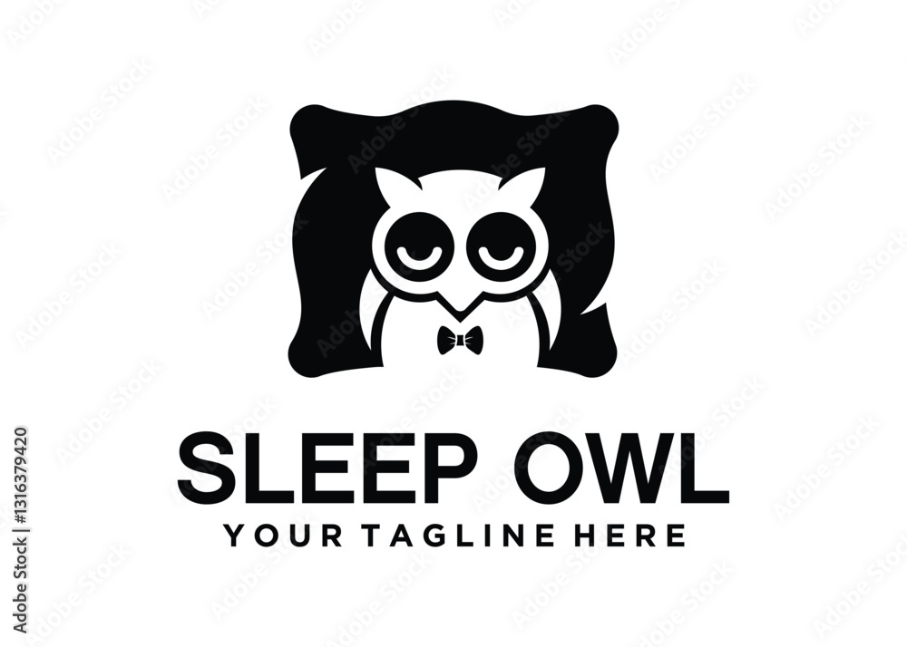sleeping owl logo design with pillow and owl sleeping owl logo design with pillow and owl
