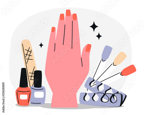 Manicure Scene with Nail Polish and Beauty Tools.