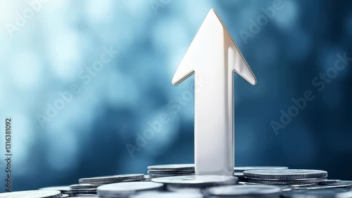 Financial Growth Symbolized by Upward Arrow on Coins