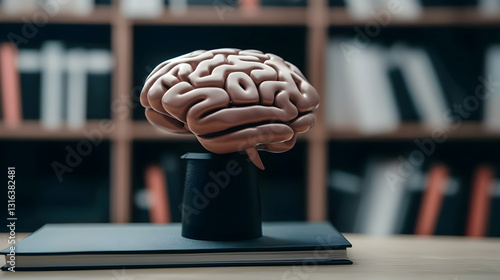 Model of Human Brain on a Stand in a Modern Study Environment