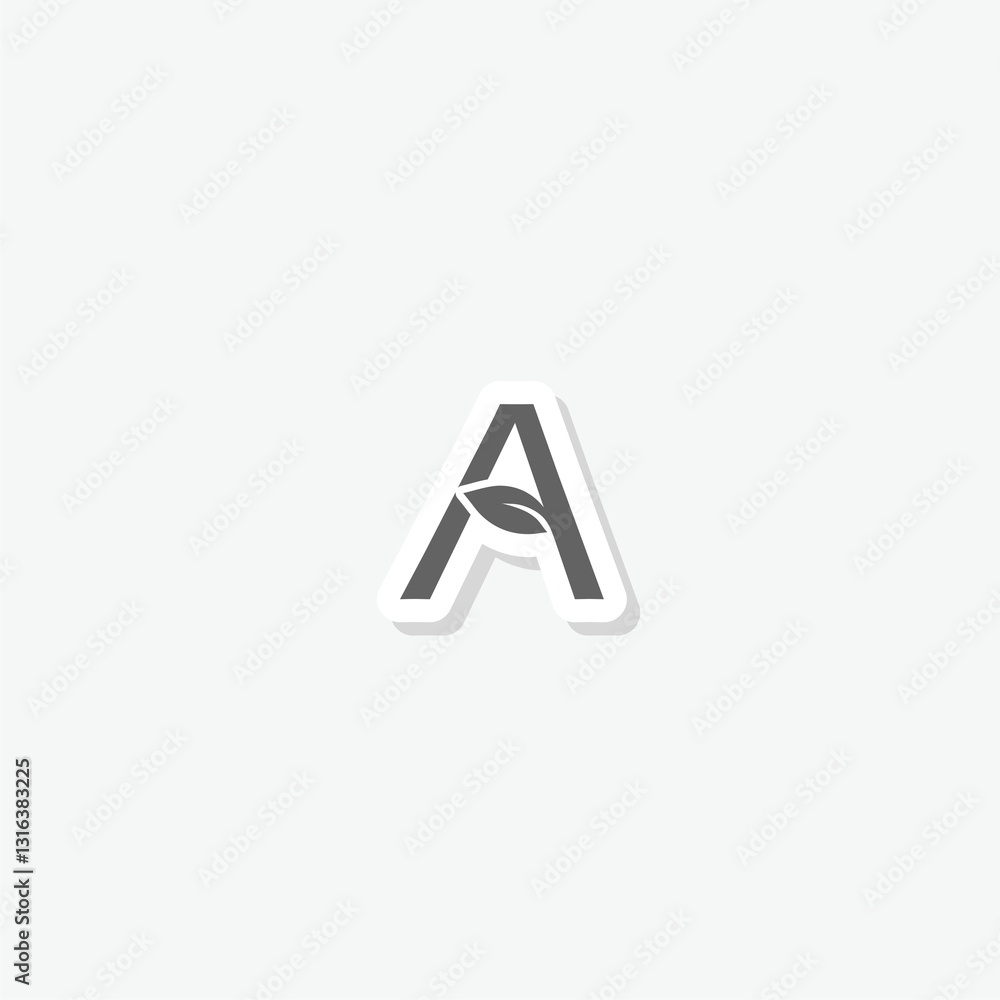 Letter A with leaf Logo sticker isolated on gray background Letter A with leaf Logo sticker isolated on gray background