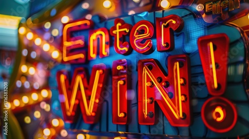 A close-up of a large, colorful sweepstakes banner with 