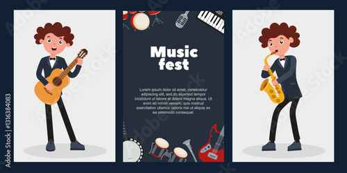 Music fest featuring musicians with guitar and saxophone in a lively celebration of sound