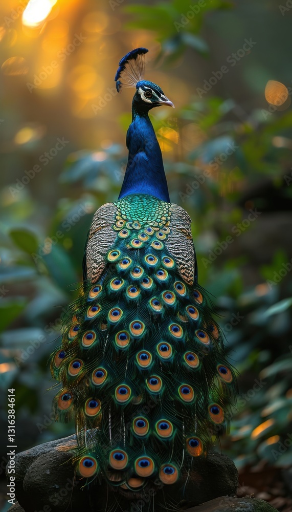 custom made wallpaper toronto digitalMajestic peacock displaying its vibrant plumage in a lush, green setting. A breathtaking sight of nature's beauty.